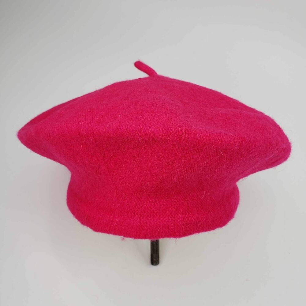 Vintage French Artist Beret Hat Wool Blend Cap Bright Pink - Picture 4 of 6
